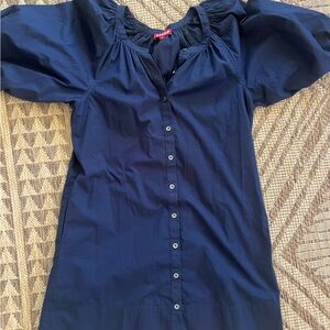 STAUD Navy Vincent Mini Button Down Dress